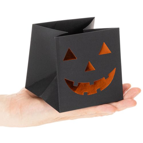 Artikel Bloempot in de vorm van een pompoengezicht van een papieren zak, Halloweenversiering, 10 cm, 6 stuks