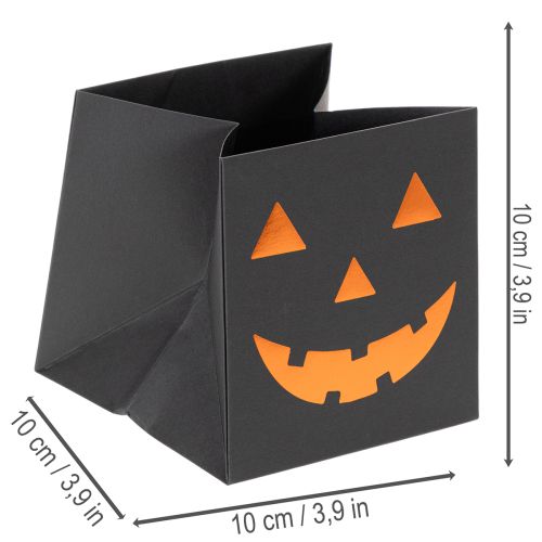 Artikel Bloempot in de vorm van een pompoengezicht van een papieren zak, Halloweenversiering, 10 cm, 6 stuks
