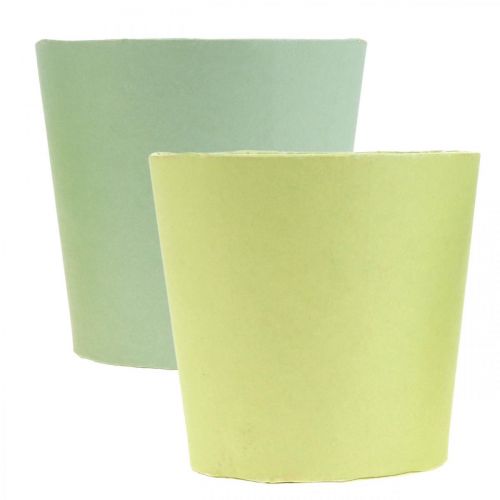 Artikel Papieren cachepot, plantenbak, pot voor opplant blauw/groen Ø13cm H12.5cm 4st