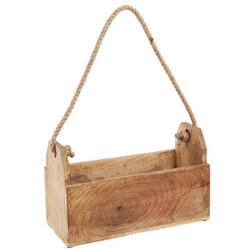 Plantenbak hout met handvat vierkant naturel jute 27x12x17cm