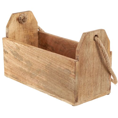 Artikel Plantenbak hout met handvat vierkant naturel jute 27x12x17cm