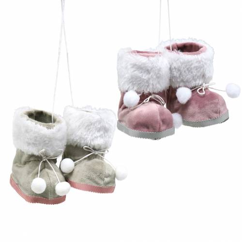 Kerstboomdecoraties pluche schoenen paar grijs / roze 10cm x 8cm 2st