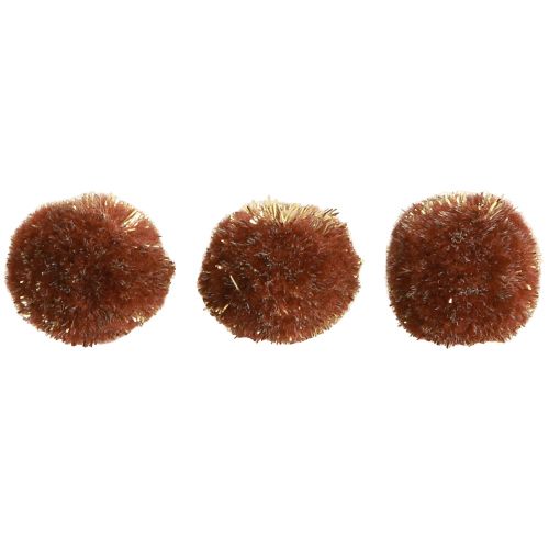 Artikel Pompons met glitter bruin 2,5cm pompons 2 zakjes – 24st