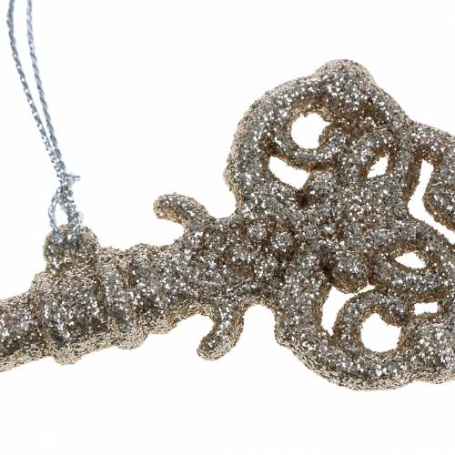 Floristik24 Kerstboomdecoraties sleutel champagne glitter 14.5cm 12st