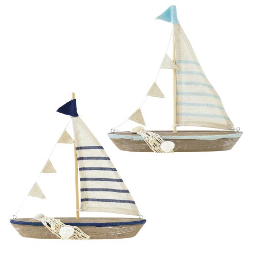 Floristik24 Decoratieve scheepshouten zeilboot vintage met schelpen H22cm 2st