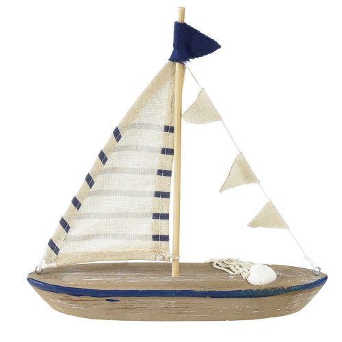 Artikel Decoratieve scheepshouten zeilboot vintage met schelpen H22cm 2st