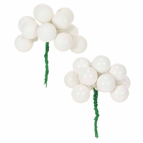Artikel Spiegelende mini glazen bolletjes in bessenvorm aan een draadje, wit, 25 mm, 140 stuks