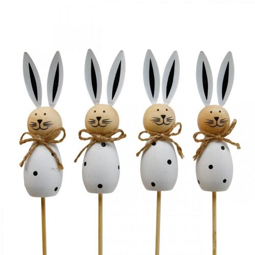 Bloemsteker konijn hout paashaas zwart/wit H34cm 4st - goedkoop online