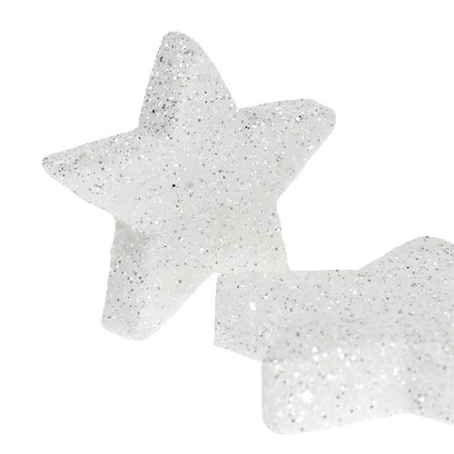 Artikel Strooidecoratie sterren wit met mica 4-5cm 40st