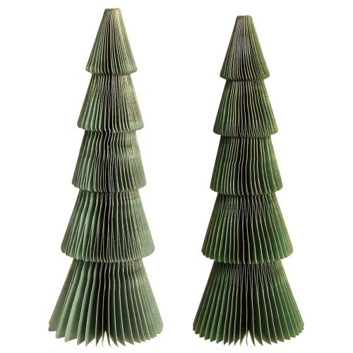 Kerstboom honingraatpapier Kerstgroen goud H30cm 2 stuks