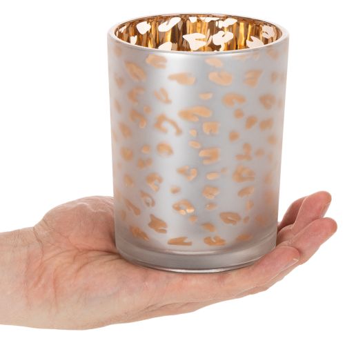 Artikel Glazen theelichthouder met luipaardprint, 12 cm