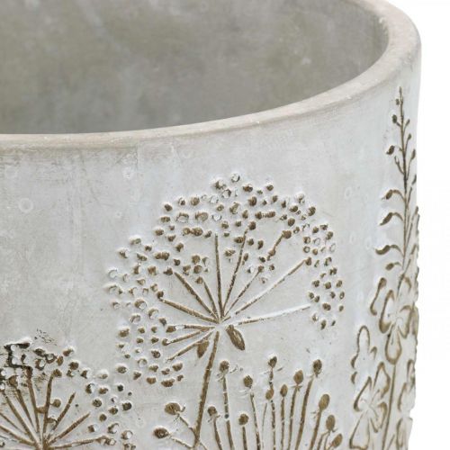 Floristik24 Vaas Concrete White Bloemenvaas met reliëf bloemen vintage Ø18cm