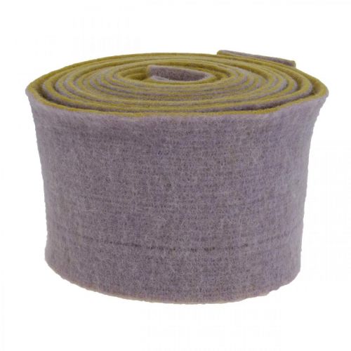 Artikel Vilten lint, potlint, wollen lint tweekleurig mosterdgeel, violet 15cm 5m