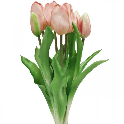 Kunsttulpen Real-Touch perzikroze 38cm bos van 7 st