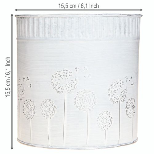 Artikel Plantenbak Paardenbloemen Metalen Bloempot Wit Ø15,5cm H15,5cm