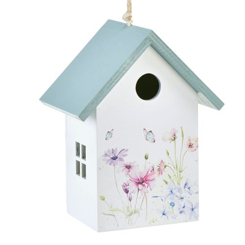 Vogelhuisje decoratie lente wit turkoois 15x10,5x19cm 2 st