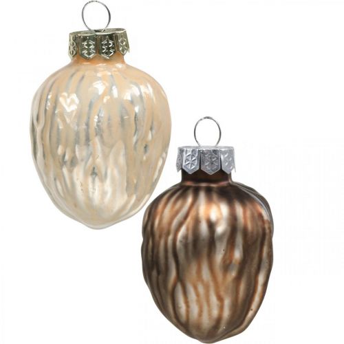 Artikel Kerstboom ornamenten walnoot deco hanger glas 4,5cm 6st