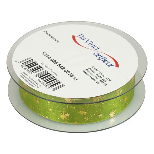 Artikel Lint Kerst, organza lint groen sterpatroon 25mm 25m