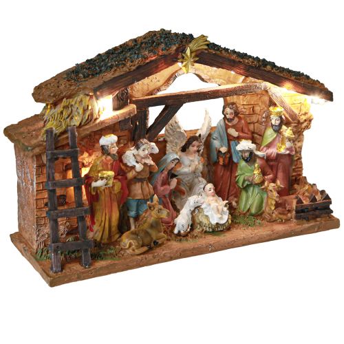 Floristik24 Kerststal met figuren en LED handgeschilderd 23×14cm