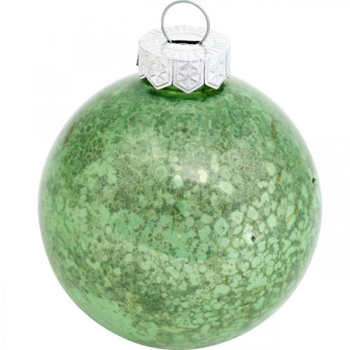 Artikel Kerstbal, kerstboomversiering, glazen bol groen gemarmerd H6,5cm Ø6cm echt glas 24 st