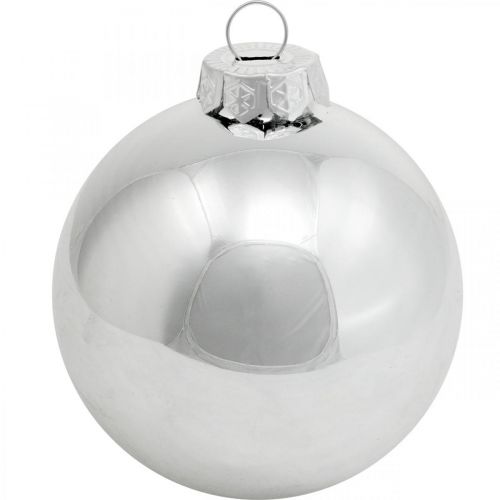 Artikel Glazen bol, boomversiering, kerstboombal zilver H8.5cm Ø7.5cm echt glas 12st