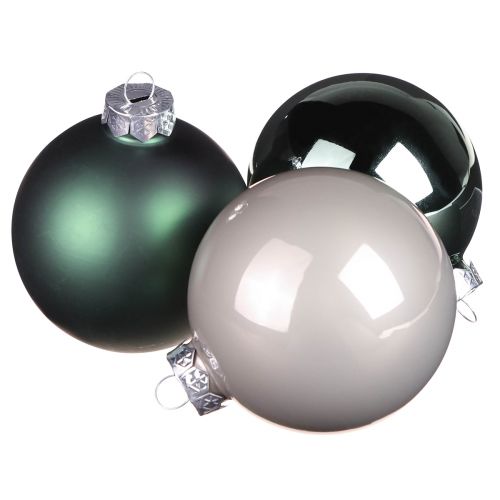 Floristik24 Kerstballen groen grijze glazen bollen Ø7,5cm 12 st