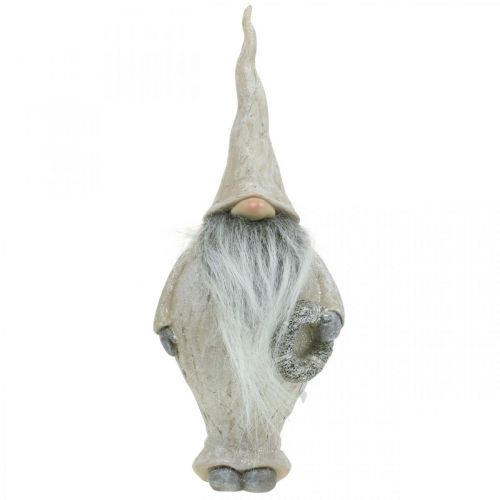 Artikel Decoratieve elf met baard en krans Kerstelf 14x×12×36cm