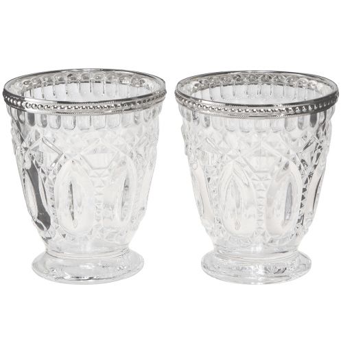 Floristik24 Lantaarn glas met metalen rand helder Ø9cm H10,5cm 6 st