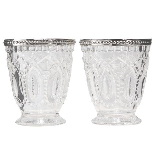 Artikel Lantaarn glas met metalen rand helder Ø9cm H10,5cm 6 st