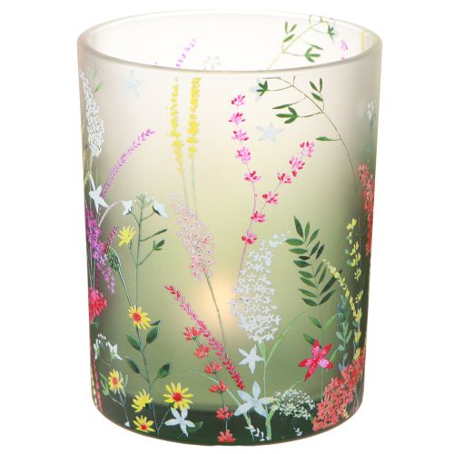 Lantaarn glas met kleurrijke bloemen zomer H12,5cm 3 st