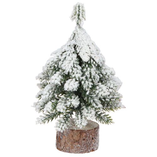 Winterdecoratie kerstboom in groen wit Ø7cm H14cm 4st