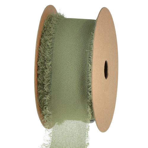 Artikel Chiffon lint olijfgroen stoffen lint franje B40mm L15m