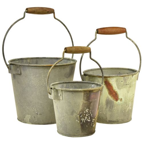 Decoratieve emmer metaal roest vintage Ø15/17,5/22cm set van 3