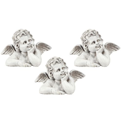 Artikel Decoratieve engelfiguur polyresin grafdecoratie grijs wit H6cm 3 stuks