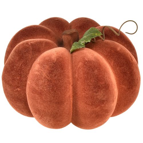 Decoratieve pompoen geflockt - herfst tafeldecoratie in krachtig roodbruin 20cm 2st