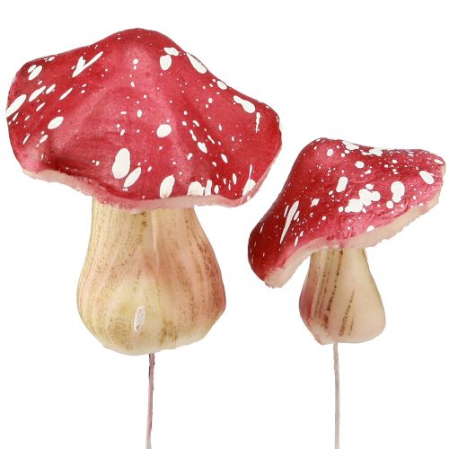 Decoratieve paddenstoelen rode kunstvliegenzwammen op draad 5,5/8cm 12 st