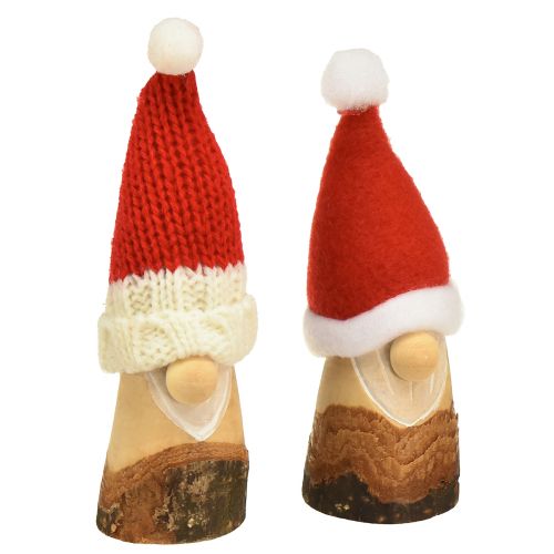 Decoratieve kabouter houten kerstkabouter met hoed rood naturel 10/12cm 4st