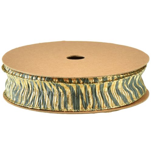 Artikel Decoratief lint van chiffon in groen/goud, 25 mm breed, 15 m lang - ideaal voor cadeauverpakking