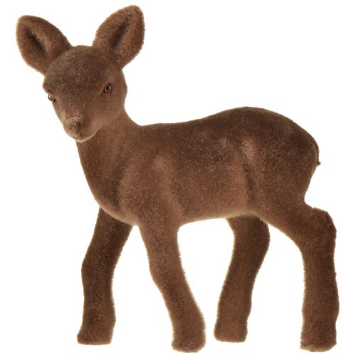 Decoratief figuur hert reebruin gevlokt bruin kerstfiguren 10,5 cm 6 st