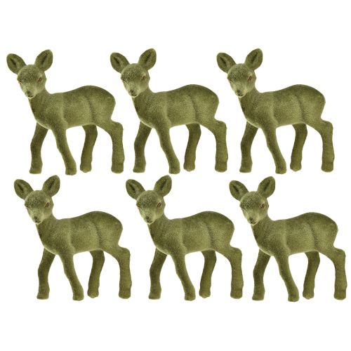 Artikel Decoratief figuur hert reekleurig gevlokt Kerstfiguren groen 10,5cm 6 st