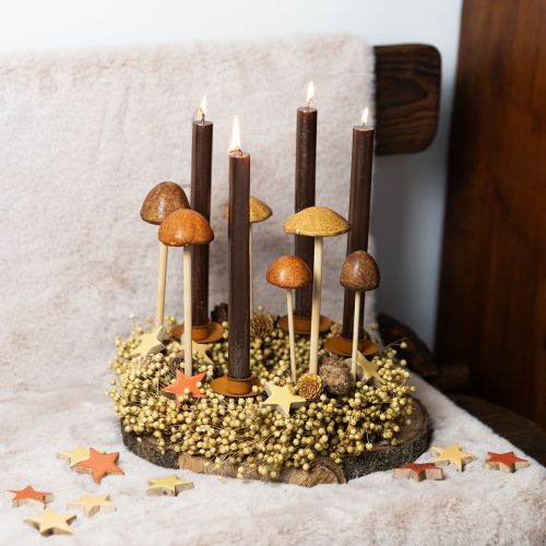 Decoratieve paddenstoelen op stok, bruin, 5,5 cm, 6 stuks - herfsttuin- en woonkamerdecoratie
