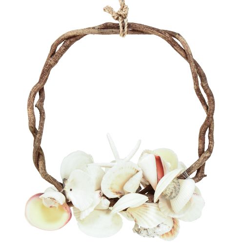 Maritieme decoratieve ring met zeeslakken en schelpen - naturel wit, Ø 25 cm - perfect voor kustgeïnspireerde decoratie