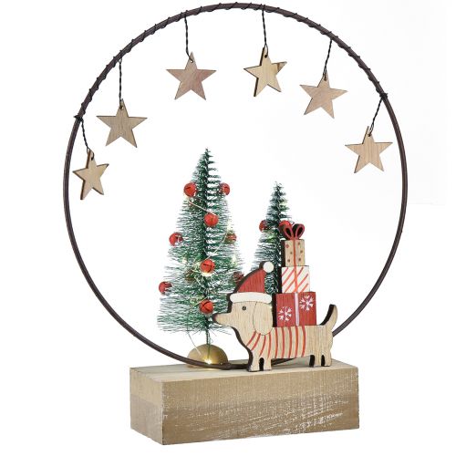 Floristik24 Decoratieve ring hout metaal Kerst met hond Ø21cm H25cm