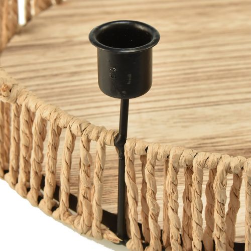 Artikel Decoratief dienblad hout naturel metaal kaarsenhouder zwart Ø30cm