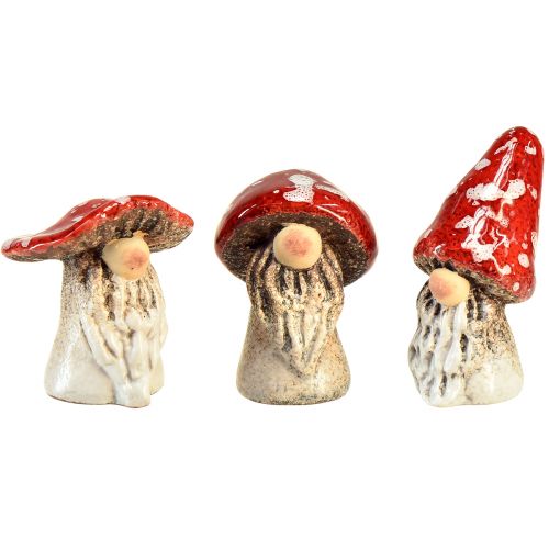 Sprookjesachtige kabouterpaddenstoelfiguren in een set van 6 - rood met witte stippen, 7,5 cm - magische decoratie voor tuin en huis