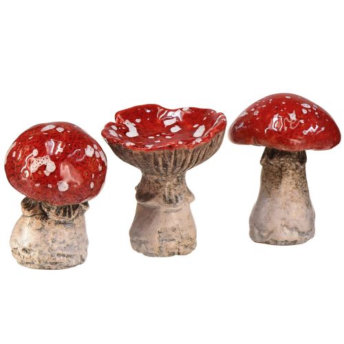 Charmante keramische paddenstoeldecoraties in een set van 3 - rood met witte stippen, 8,6 cm - ideale tuindecoratie