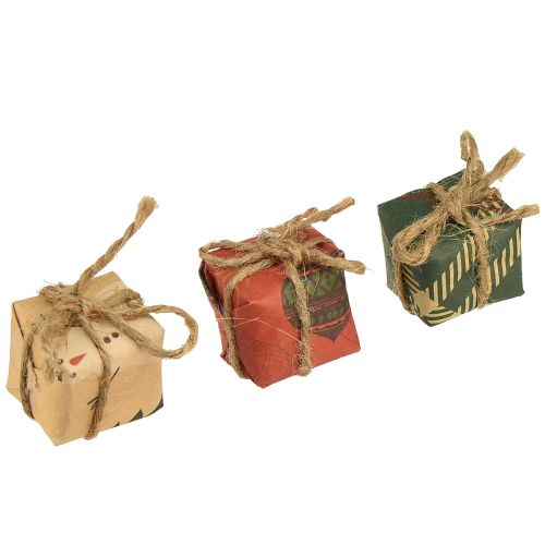 Papieren geschenkdoosjes miniset, rood-groen-naturel, 2,5x3 cm, 18 stuks - Kerstdecoratie