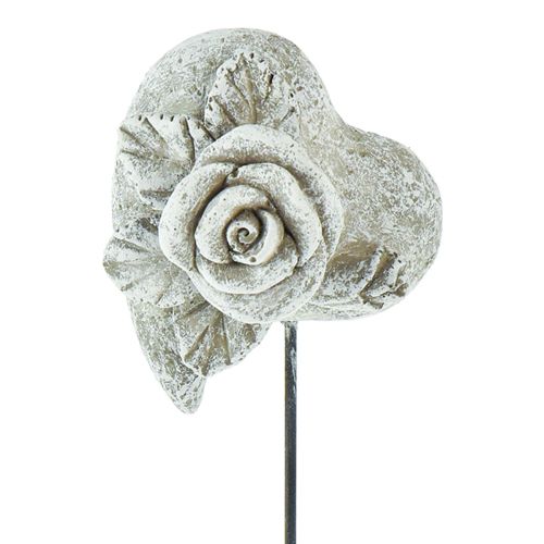Grafplug hart gedenkplug roos gegoten steen 5,5 cm 6st