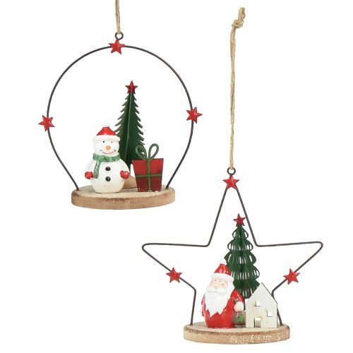 Decoratieve hanger Kerstman Sneeuwpop Ster H13cm 2st