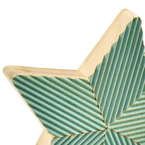 Artikel Houten sterren gecanneleerde tafeldecoratie groen mint wit 11cm 6 st